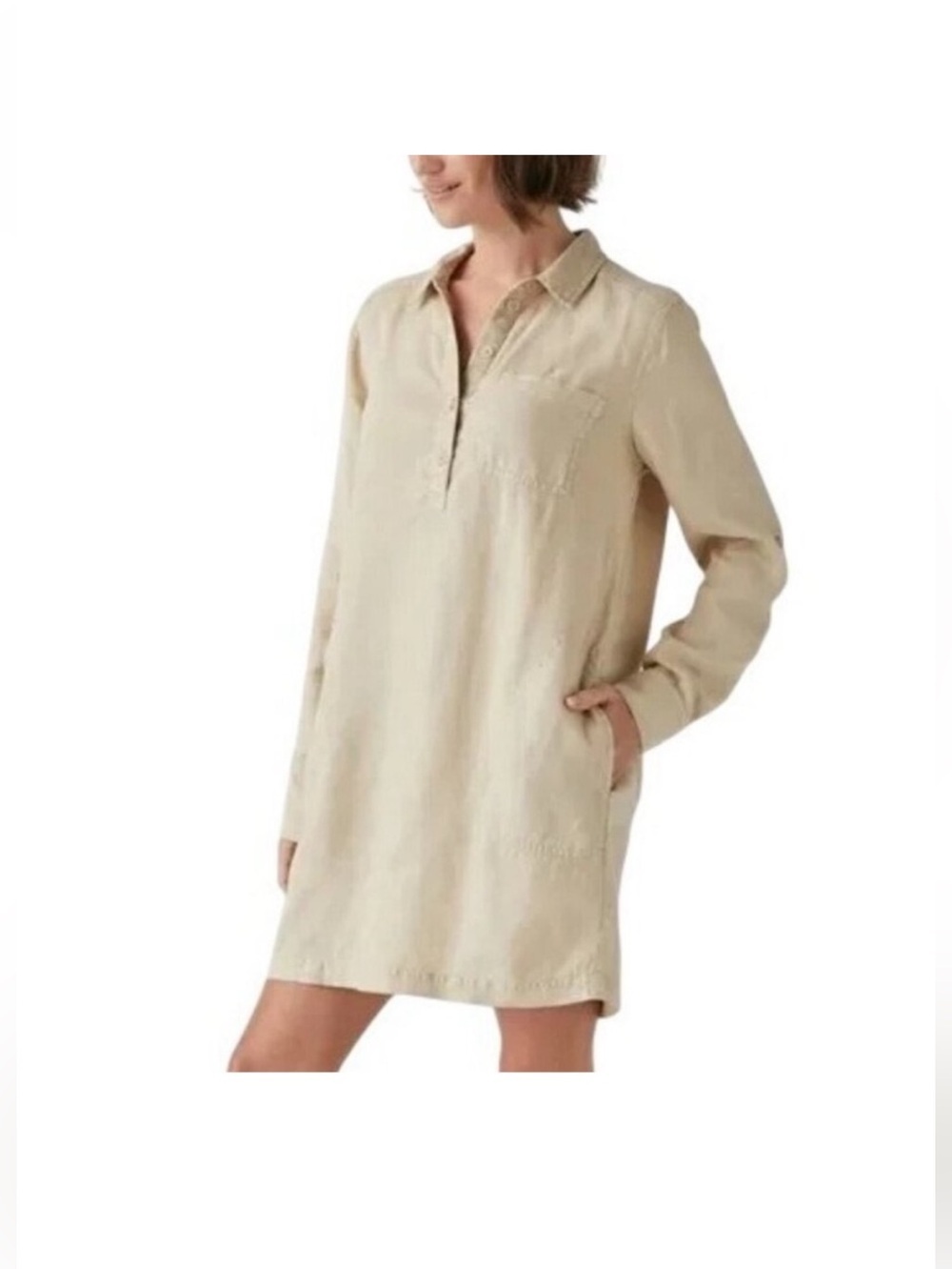 Michael Stars Eleanor 100% Linen Beige Shirtdress Tunic Cover Up Size S